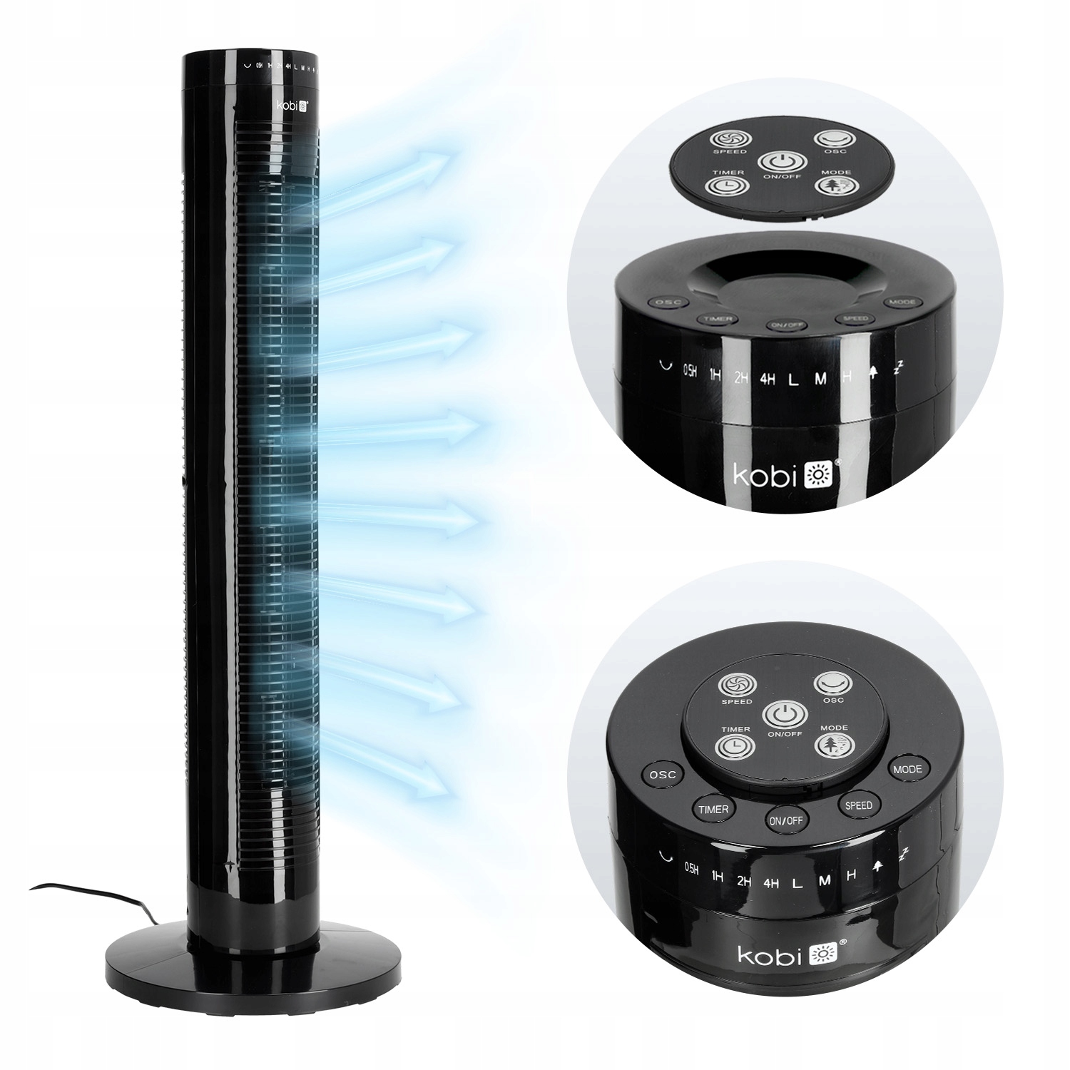 Stĺpový ventilátor Kobi VENT, čierny